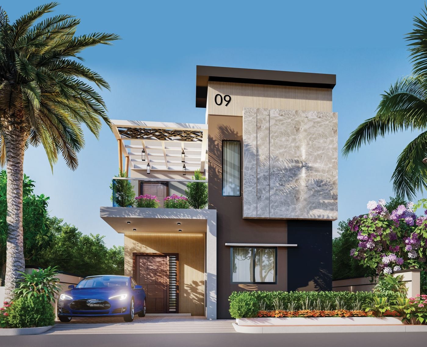 Artist's impression of the west-facing individual house elevation